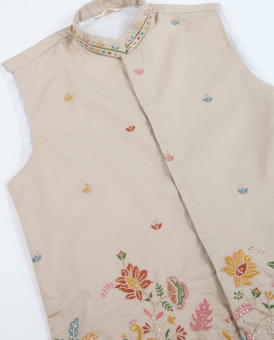 61236-ivory -  Stylish Ivory Men's Kurta Koti Set – Elegant & Trendy